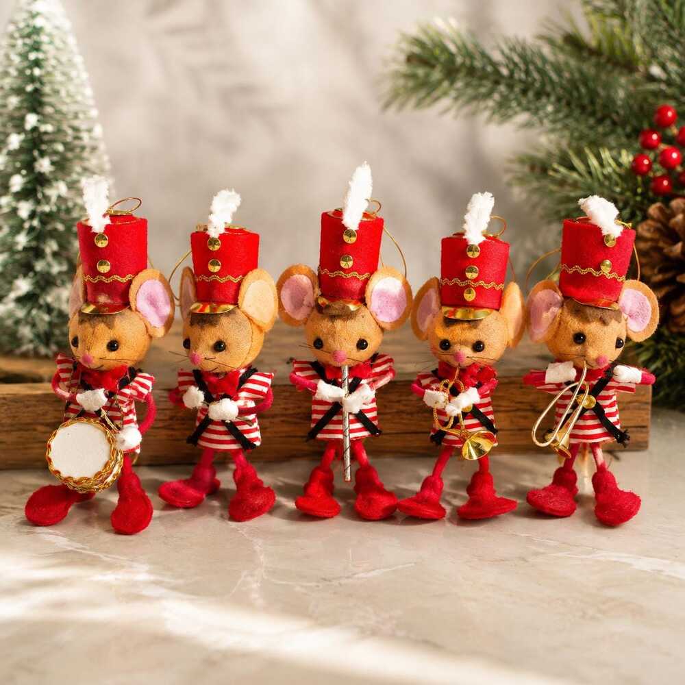 Vintage Christmas Band Mouse Ornaments  – Made in Japan –Set of Five
